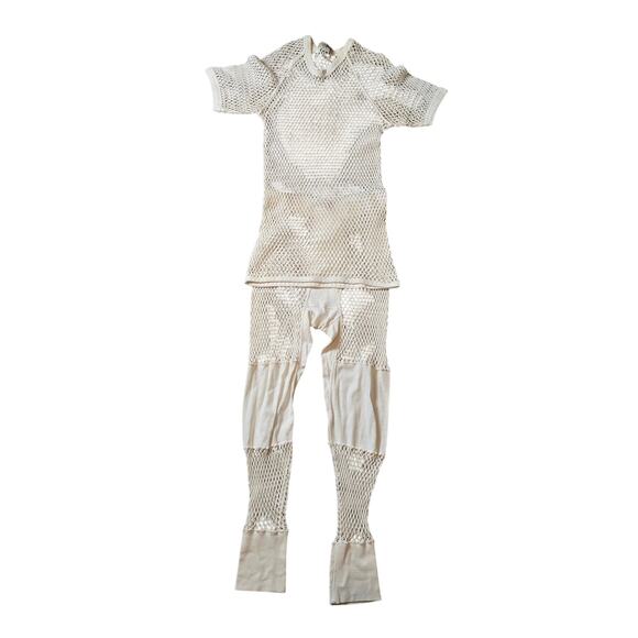 Vtg LL Bean Men’s Fisherman Sailor Top/Bottom Net Mesh Set Cream Coverup M/L - Picture 1 of 8